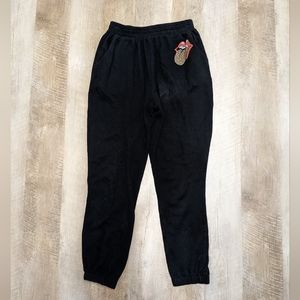 Rolling Stones Black Joggers with Pockets Leopard Print Tongue